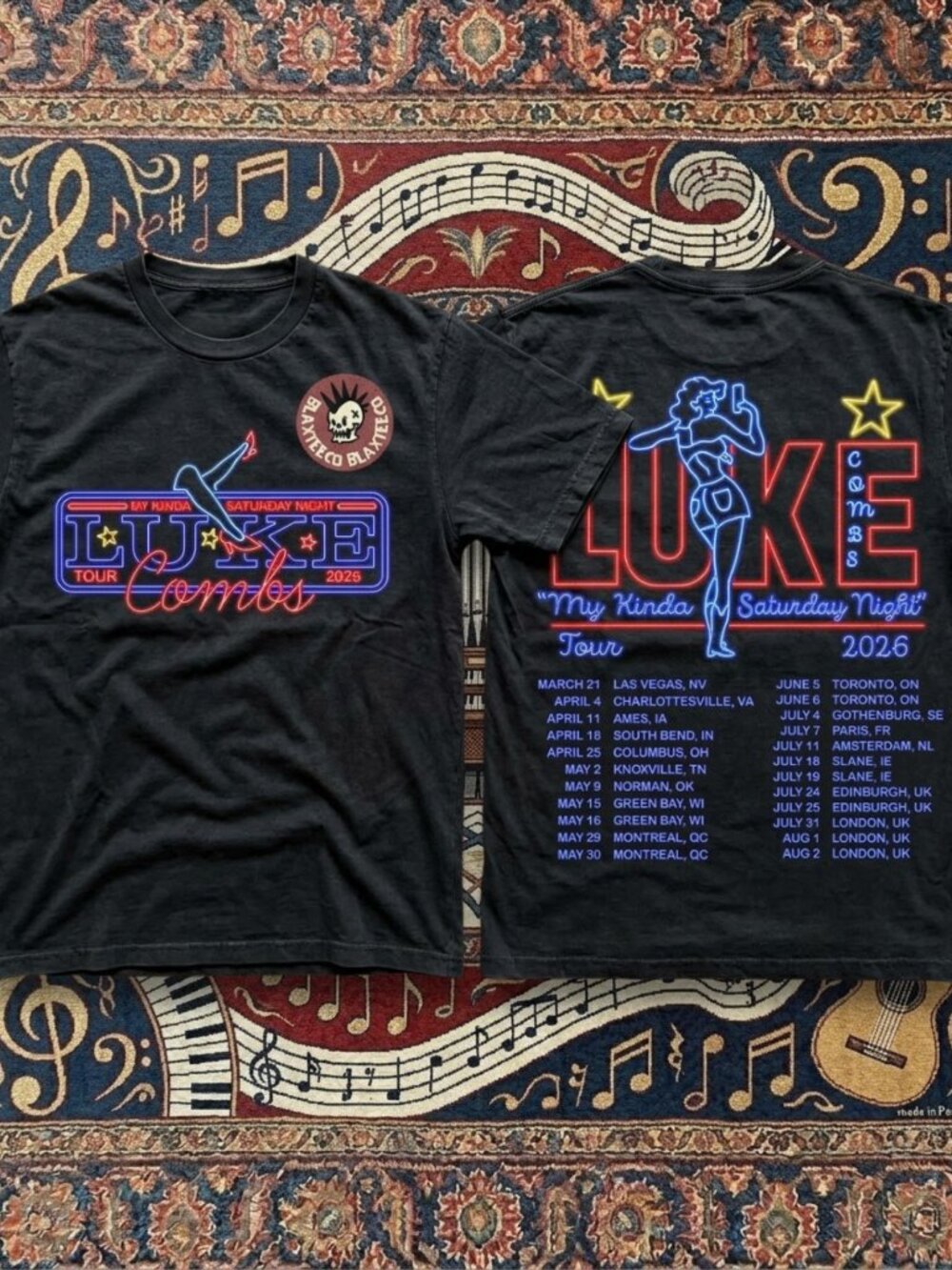 Vintage Luke Combs Neon Tour 2026 Double Sided Country Graphic Tee